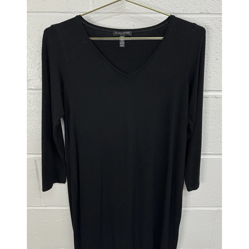 Eileen Fisher V-neck Dress Black‎ Viscose Jersey / Women's Small Petite